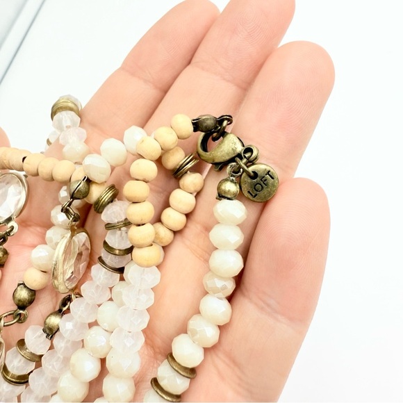 Loft Ann Taylor Multi Beads Wool Clear Rhinstones Long Necklace in Neutral Tones - Picture 4 of 9